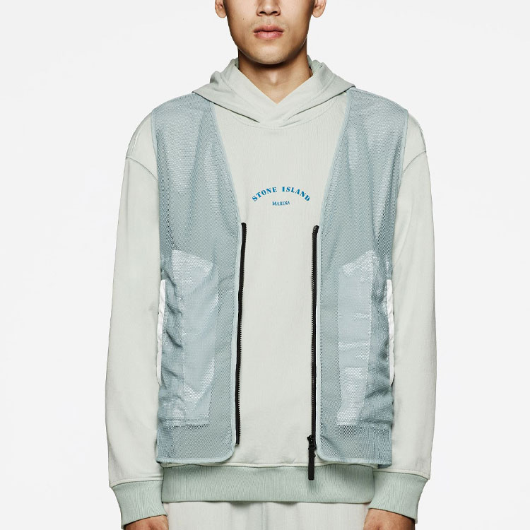 Shop STONE ISLAND SS23 Marina 字母印花寬鬆連帽衫 男裝 淺藍色 7815650X2-V0041