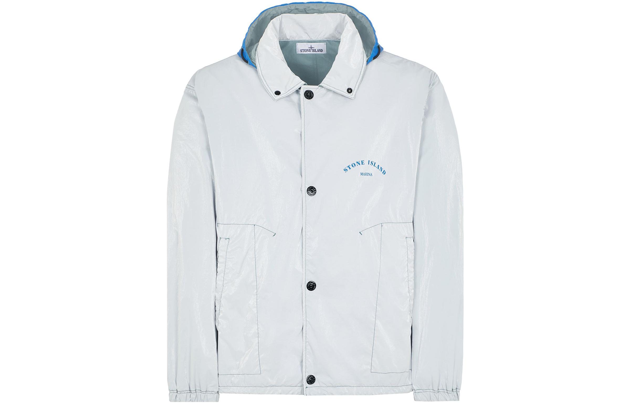 Stone Island SS23 Marina Logo Print Hooded Casual Jacket Light Blue Men 7815432X1-V0041