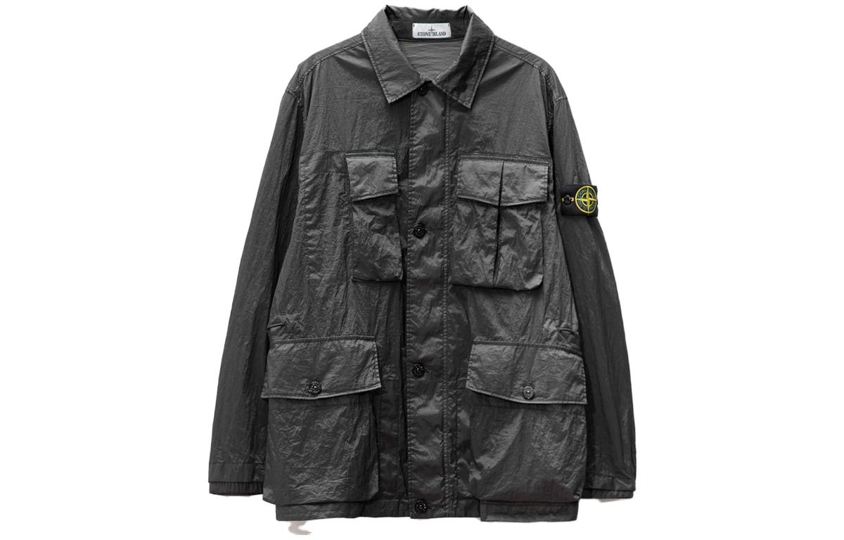 Stone Island SS23 Metallic Nylon Jacket Anthracite Grey Long Sleeve Outerwear 781541620-V0065