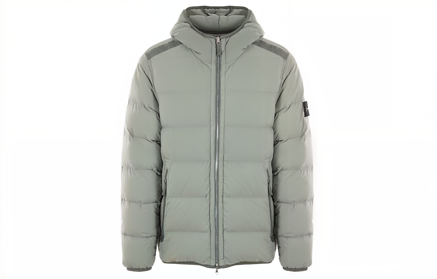 Stone Island SS23 Metallic Nylon Quilted Logo Hooded Down Jacket Grey Unisex. 791543728-V0055