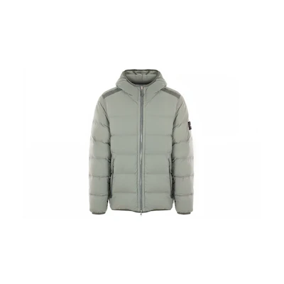 Stone Island SS23 Metallic Nylon Quilted Logo Hooded Down Jacket Grey Unisex. 791543728-V0055
