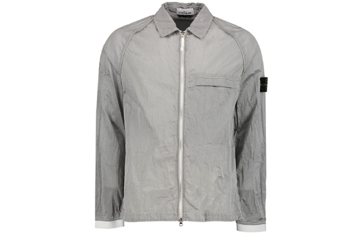 STONE ISLAND SS23 Metallic Nylon Shirt Collar Jacket Men’s Ice Gray. 761512321-V0003