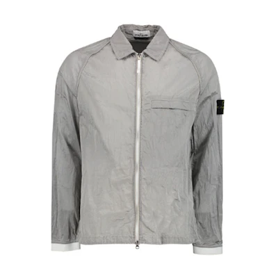STONE ISLAND SS23 Metallic Nylon Shirt Collar Jacket Men’s Ice Gray. 761512321-V0003