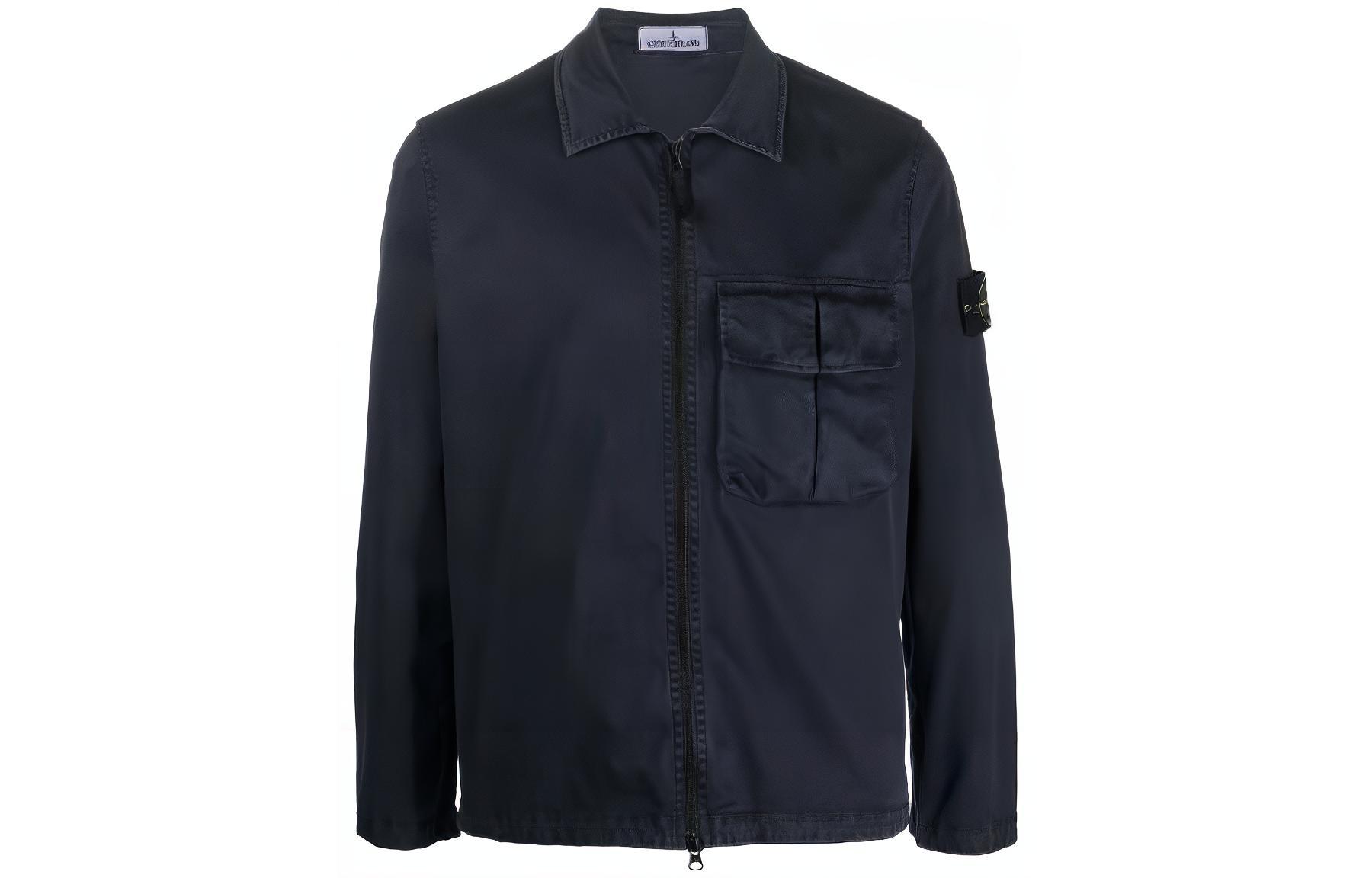 STONE ISLAND SS23 Midnight Blue Cotton Logo Embroidered Shirt Jacket . 781510304-V0120