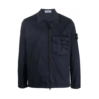STONE ISLAND SS23 Midnight Blue Cotton Logo Embroidered Shirt Jacket . 781510304-V0120