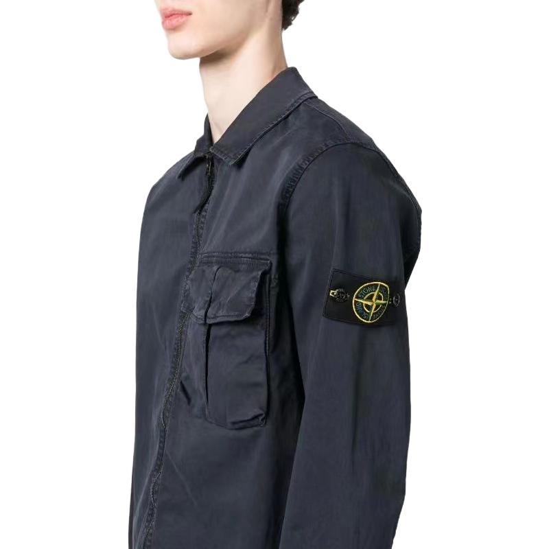 STONE ISLAND SS23 Midnight Blue Cotton Logo Embroidered Shirt Jacket . 781510304-V0120 圖 5