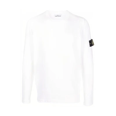 Stone Island SS23 Minimal Logo Crewneck Long Sleeve Sweatshirt White 1015502B0-V0001