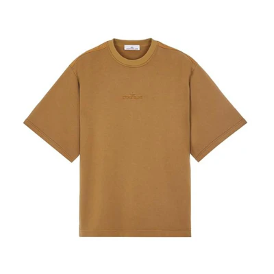 Stone Island SS23 Mixed Fabric HYPE-TC Logo Embroidered Cotton T-Shirt Bark Color 781565833-V0098