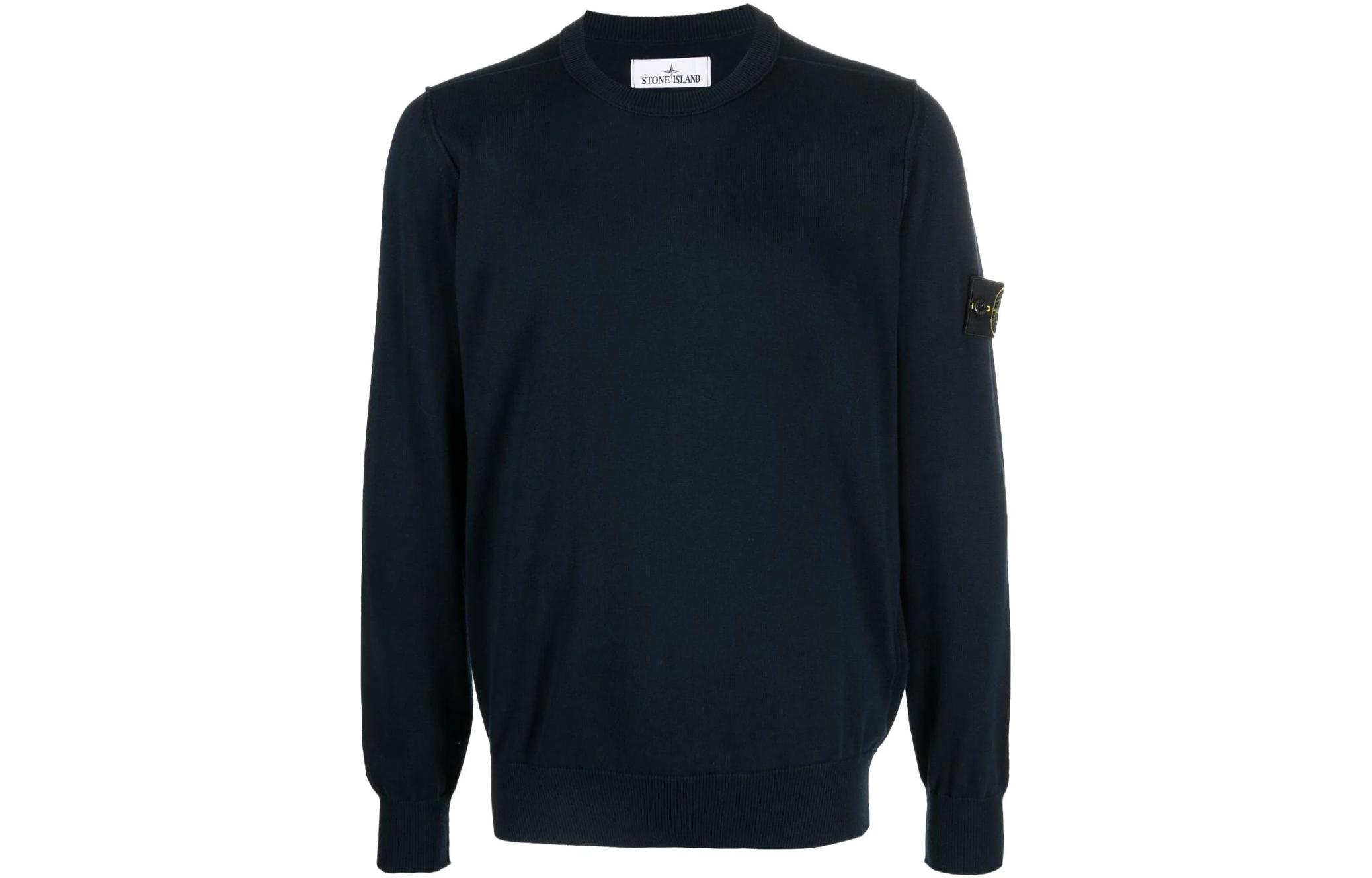 Stone Island SS23 Navy Blue Knit Pullover Sweatshirt with Logo Badge - Men 1015540B2-A0020