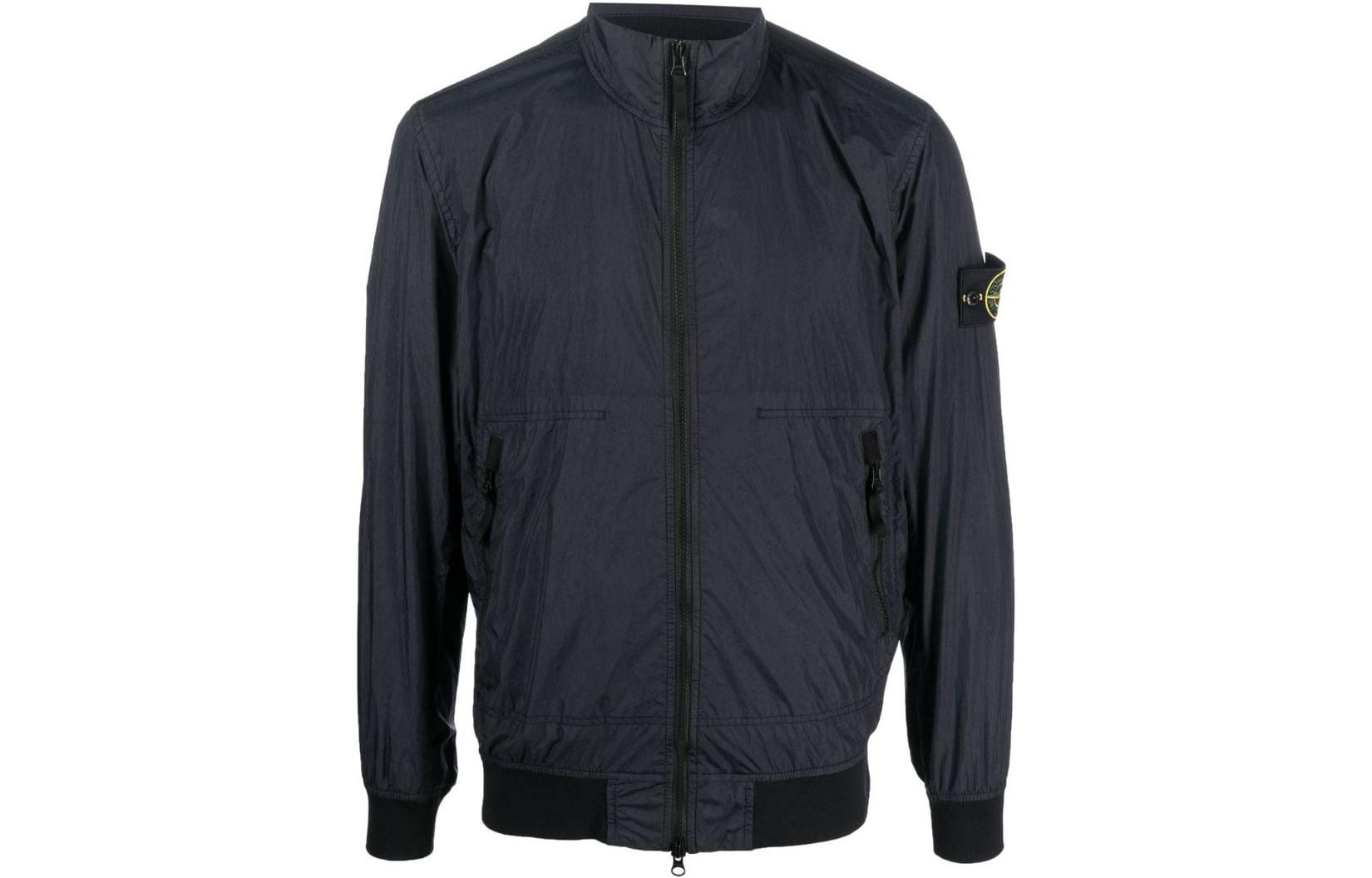 STONE ISLAND SS23 Navy Blue Zip-Up Jacket with Badge Patch for Men. 781542822-V0020
