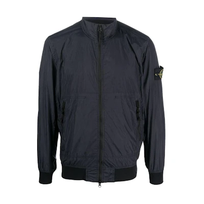 STONE ISLAND SS23 Navy Blue Zip-Up Jacket with Badge Patch for Men. 781542822-V0020