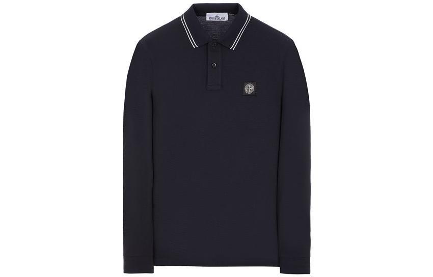 STONE ISLAND SS23 Navy Compass Logo Long Sleeve Polo Shirt 10152SL18-A0020
