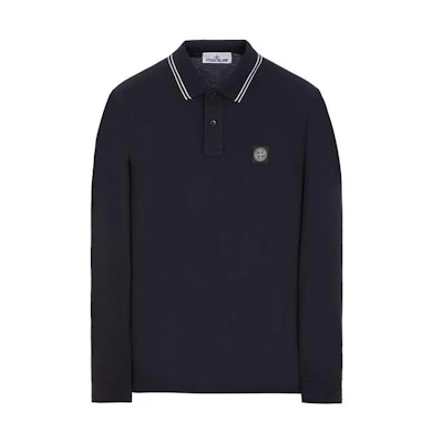 STONE ISLAND SS23 Navy Compass Logo Long Sleeve Polo Shirt 10152SL18-A0020