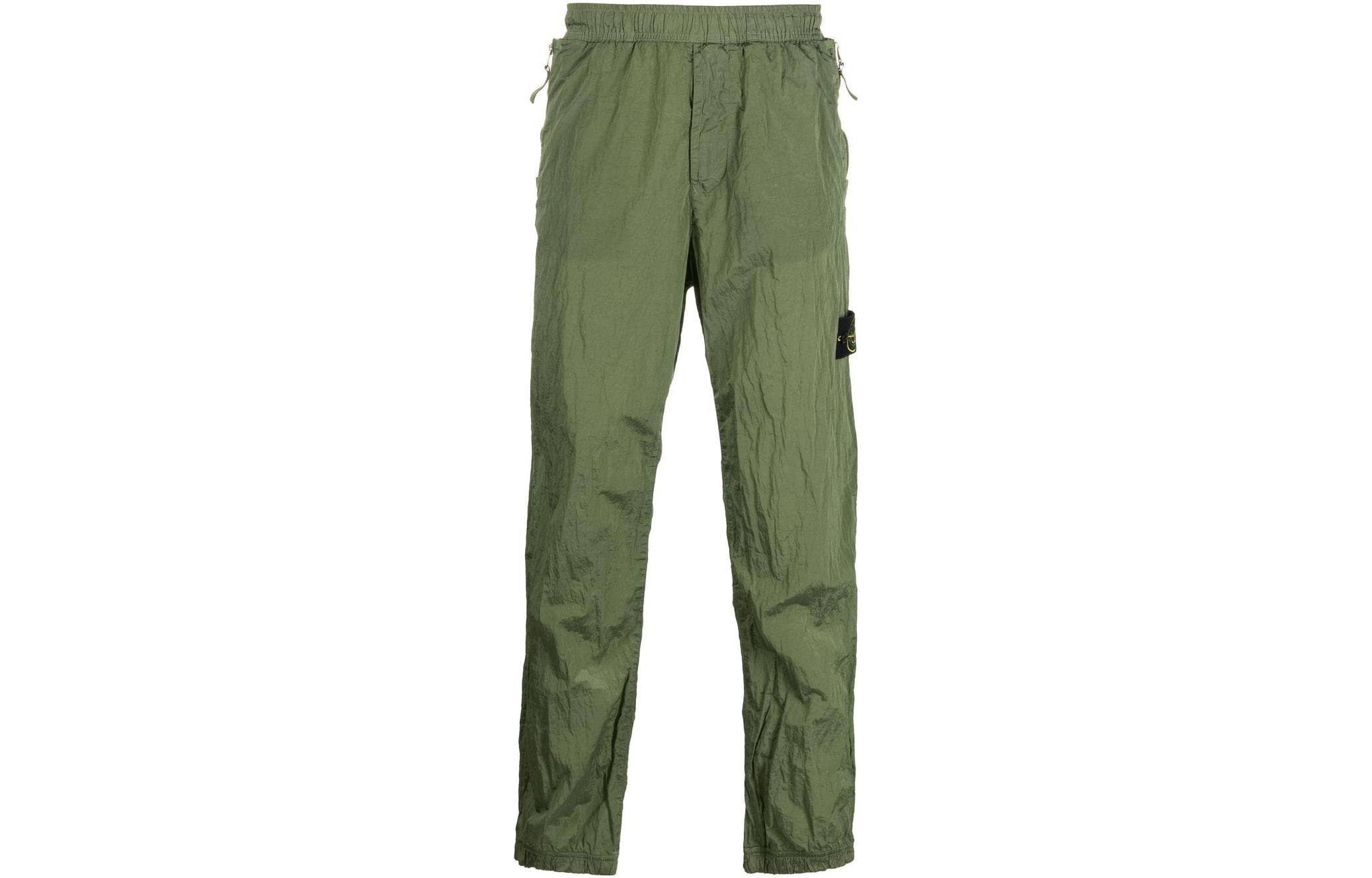Stone Island SS23 Nylon Meta Series Sage Green Metallic Nylon Relaxed Pants Men 781531019-V0055