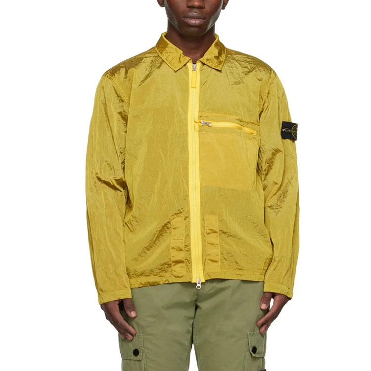 Sizing STONE ISLAND SS23 Nylon Meta Kuning Metalik Jaket Lengan Panjang Zip 781510919-V0030