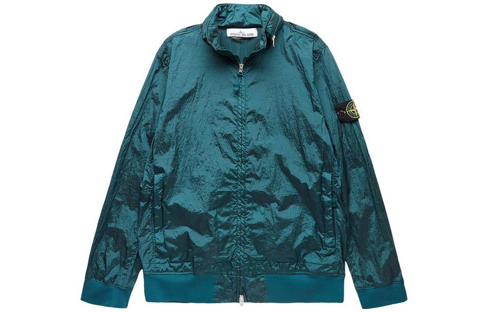 Stone Island SS23 Nylon Metal Logo Zip Jacket Green Long Sleeve Outerwear 781541920-V0053