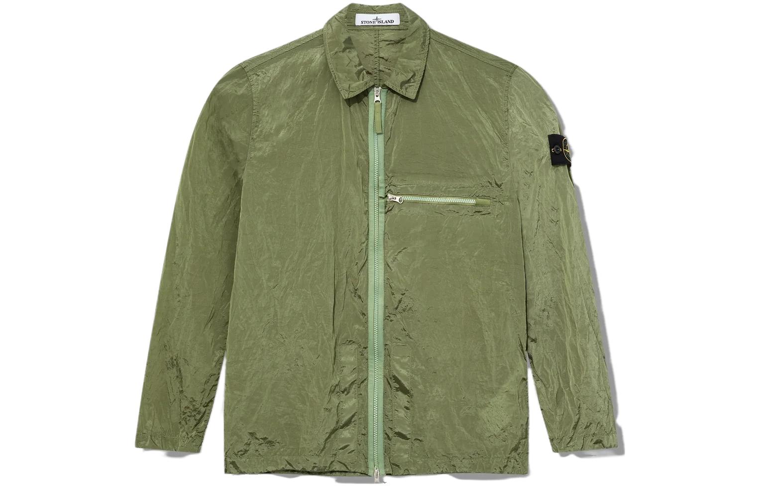Stone Island SS23 Nylon Metal Series Sage Green  Jacket with Zipper Chest Strap. 781510919-V0055