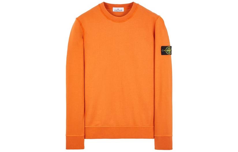 Stone Island SS23 Orange Crewneck Sweatshirt with Logo Patch for Men 101563051-V0073