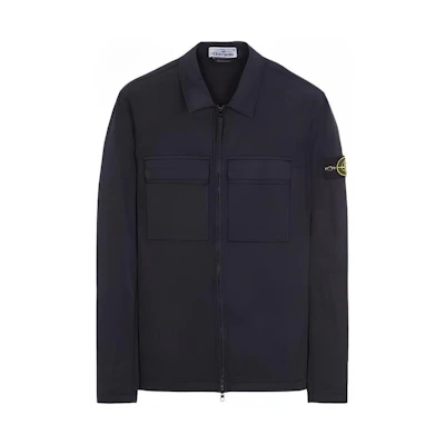 STONE ISLAND SS23 Pima Cotton Zip-Up Long Sleeve Shirt Jacket Navy . 781510210-V0020