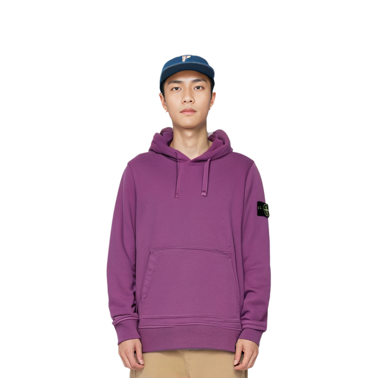 Shop STONE ISLAND SS23 紫色Logo抽繩連帽上衣 - 長袖款式 101564151-V0045
