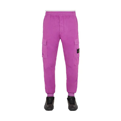 STONE ISLAND SS23 Purple Tapered Cargo Pants with Side Logo Patch for Men 101531303-V0045