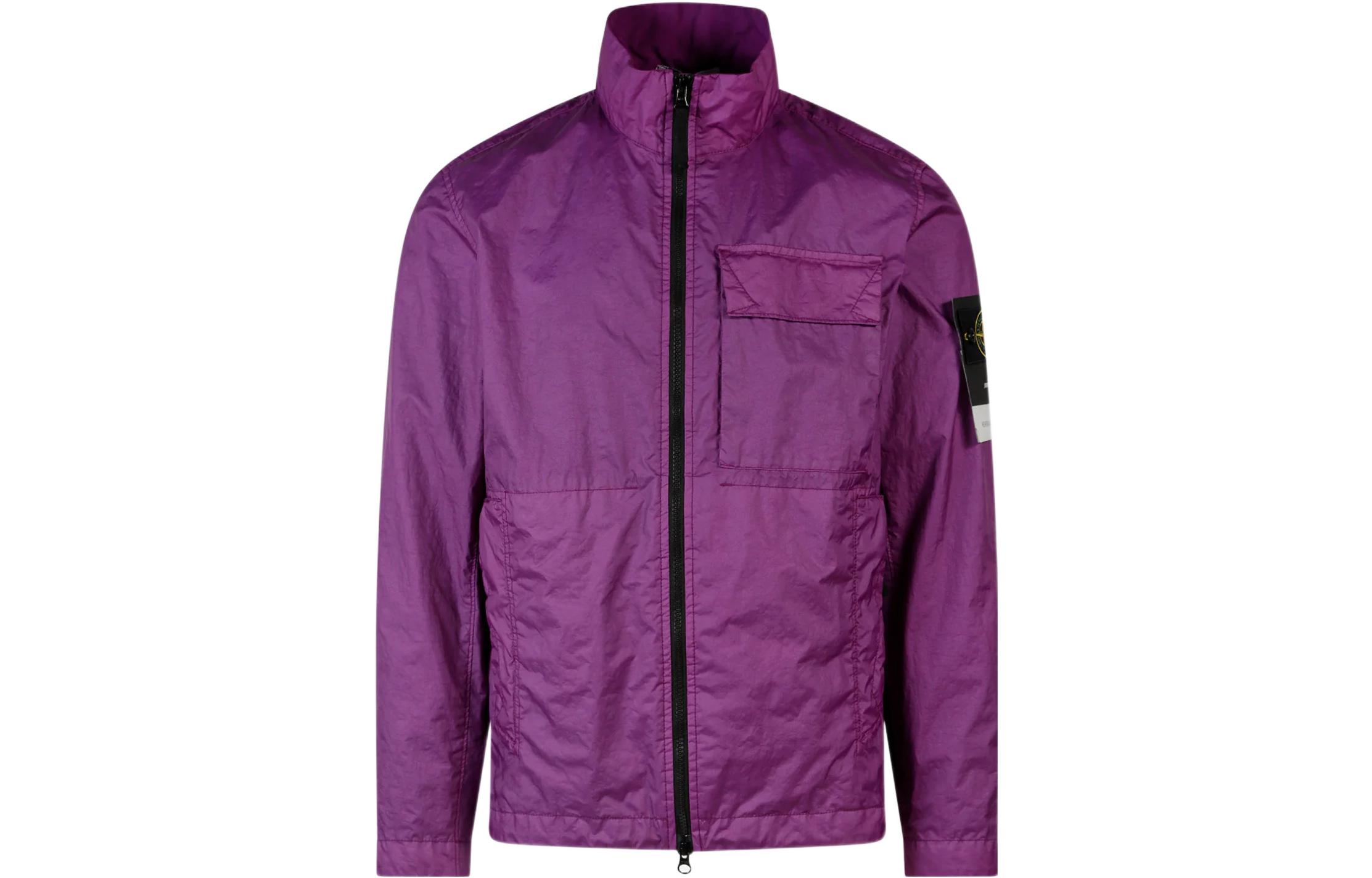 Stone Island SS23 Purple Zip-Up Jacket with Stand Collar 781540823-V0045