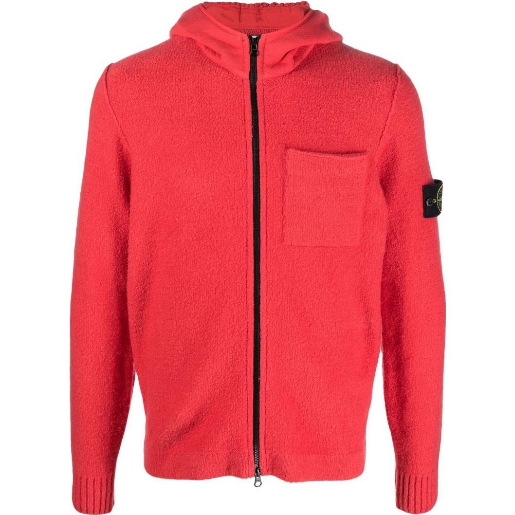 Stone Island SS23 Red Logo Patch Zip-Up Hoodie Classic Design 7715550D2-V0010