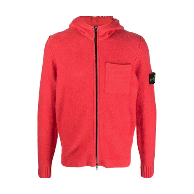 Stone Island SS23 Red Logo Patch Zip-Up Hoodie Classic Design 7715550D2-V0010