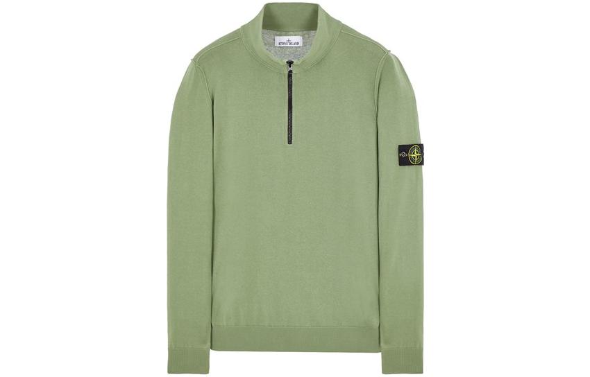 Stone Island SS23 Sage Green Half-Zip Pullover Sweatshirt 7815543B2-V0055