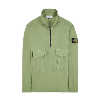 STONE ISLAND SS23 Sage Green Half-Zip Pullover Sweatshirt with Sleeve Logo for Men. 781510705-V0055