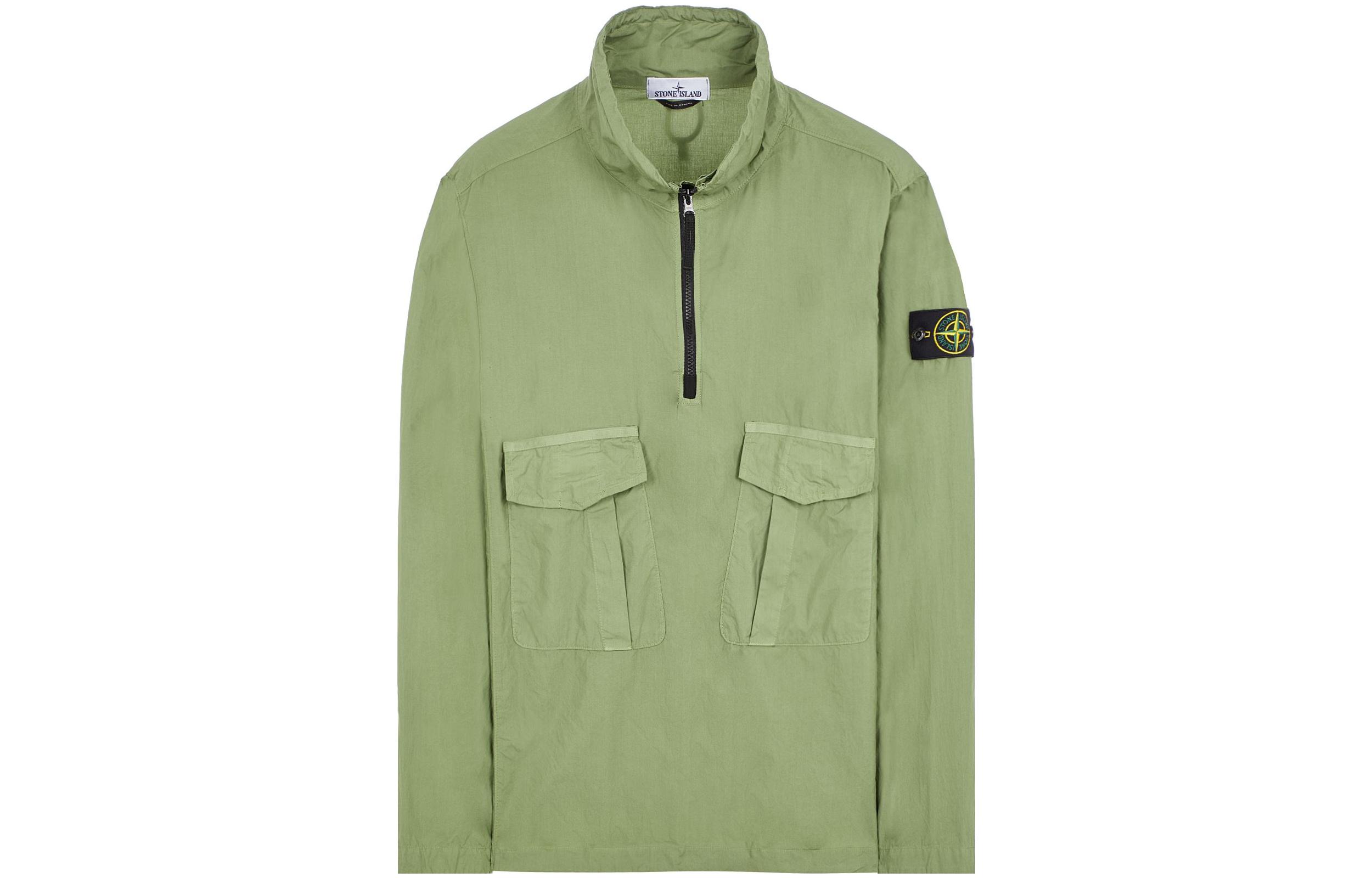 STONE ISLAND SS23 Sage Green Half-Zip Pullover Sweatshirt with Sleeve Logo for Men. 781510705-V0055 圖 2