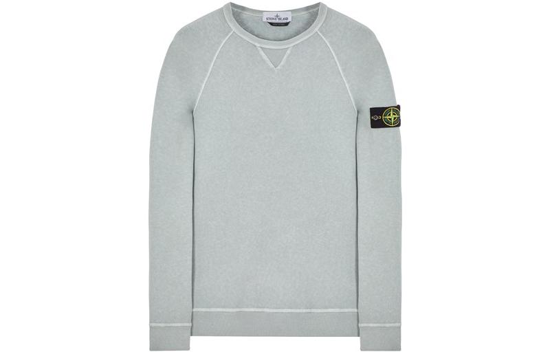 Stone Island SS23 Sky Blue Crewneck Fleece Sweatshirt with Logo Patch 771566360-V0061