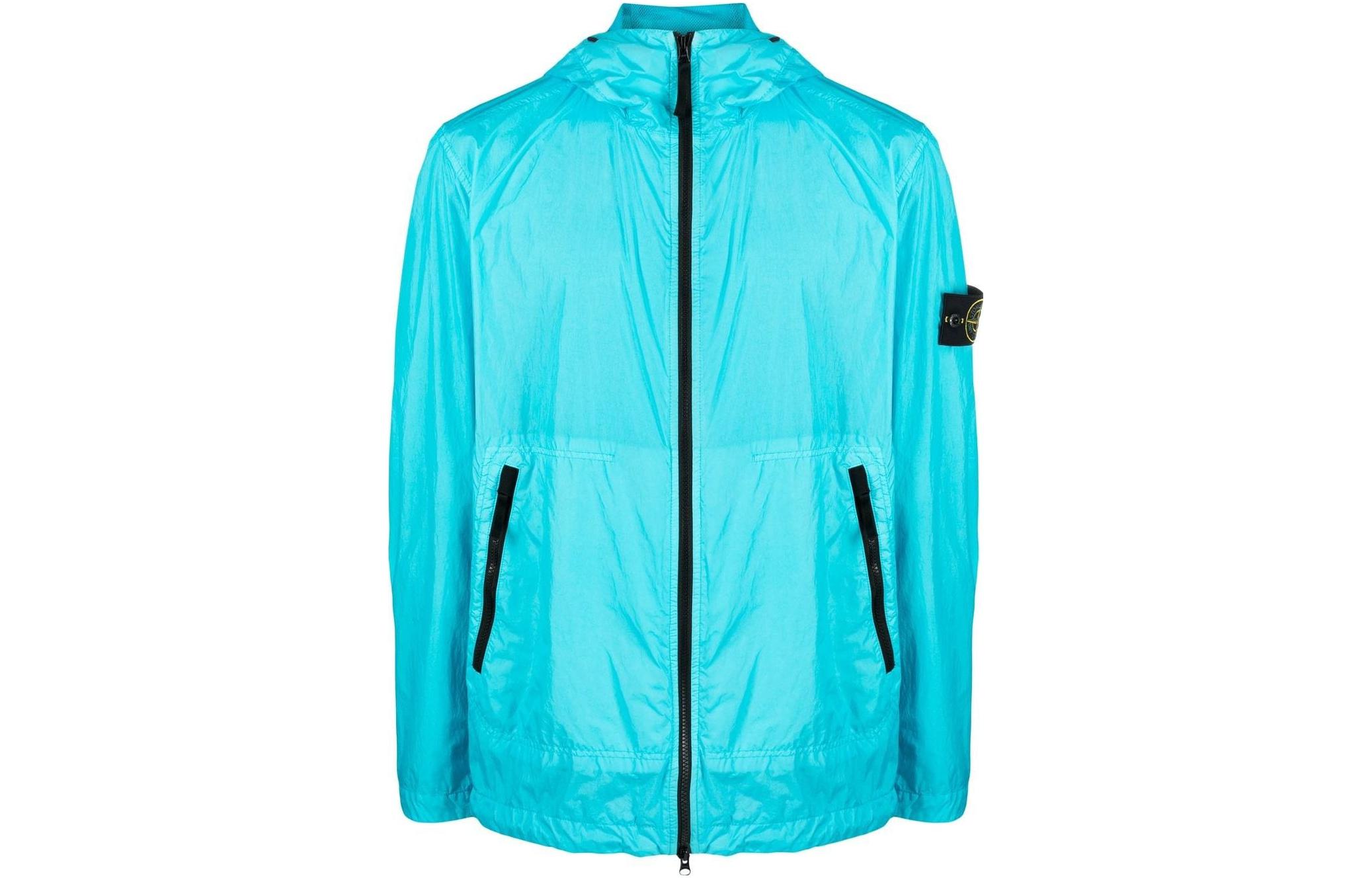 Stone Island SS23 Sky Blue Logo Patch Hoodie Jacket Casual Wear 771540522-V0061