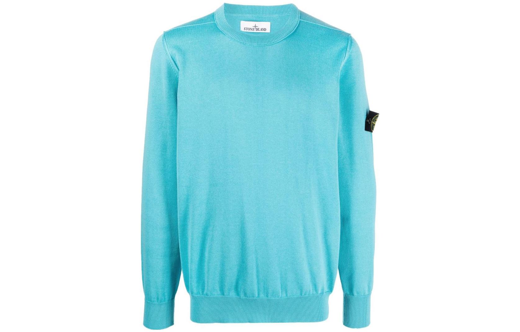 Stone Island SS23 Solid Badge Knit Pullover Sweatshirt Men’s Turquoise 1015540B2-V0042