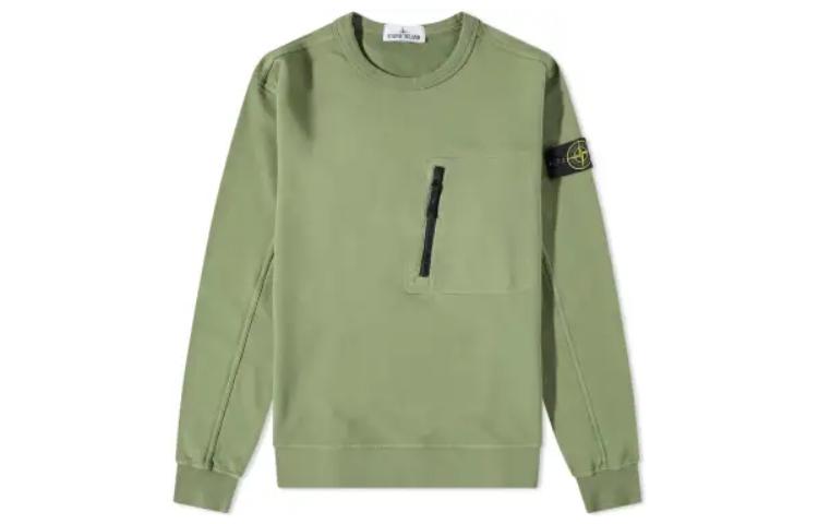 Stone Island SS23 Solid Badge Logo Crewneck Long Sleeve Sweatshirt Grey Green Men 781560352-V0055