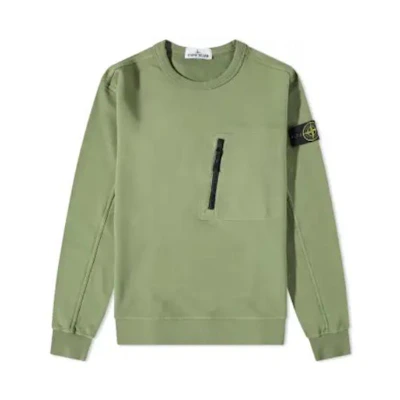Stone Island SS23 Solid Badge Logo Crewneck Long Sleeve Sweatshirt Grey Green Men 781560352-V0055
