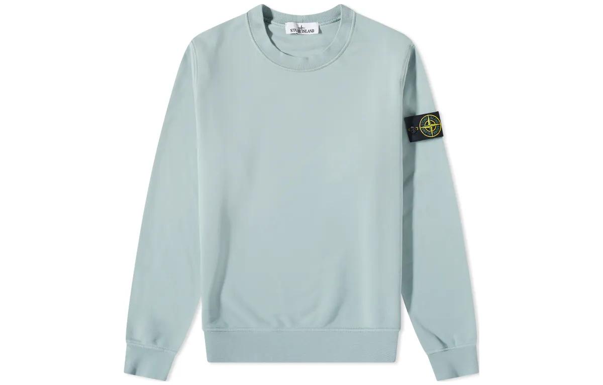 STONE ISLAND SS23 Solid Color Badge Crewneck Sweatshirt Men’s Light Blue 101563051-V0041
