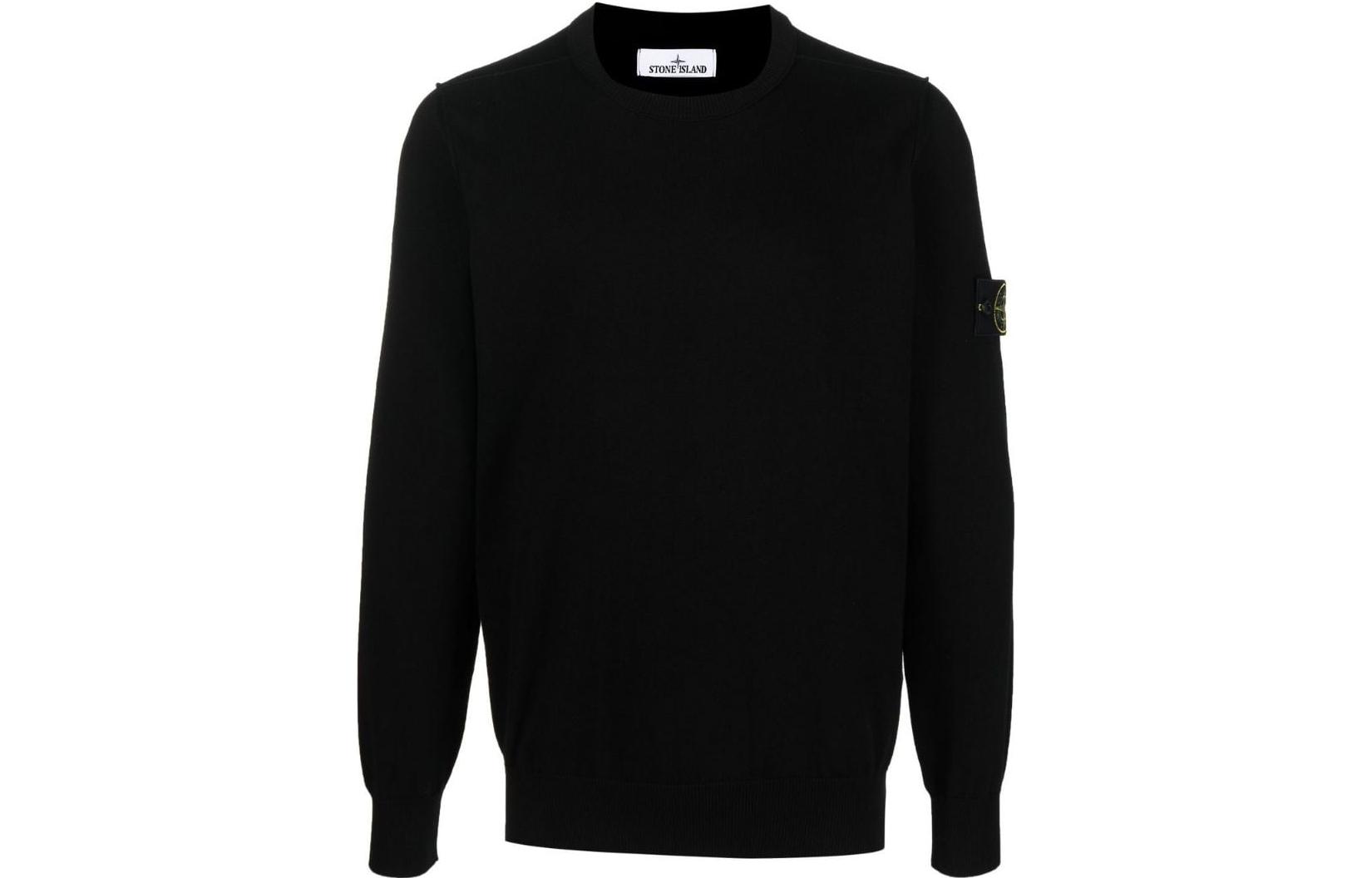 Stone Island SS23 Solid Color Badge Knit Pullover Sweatshirt Black Mens 1015540B2-A0029