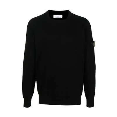 Stone Island SS23 Solid Color Badge Knit Pullover Sweatshirt Black Mens 1015540B2-A0029