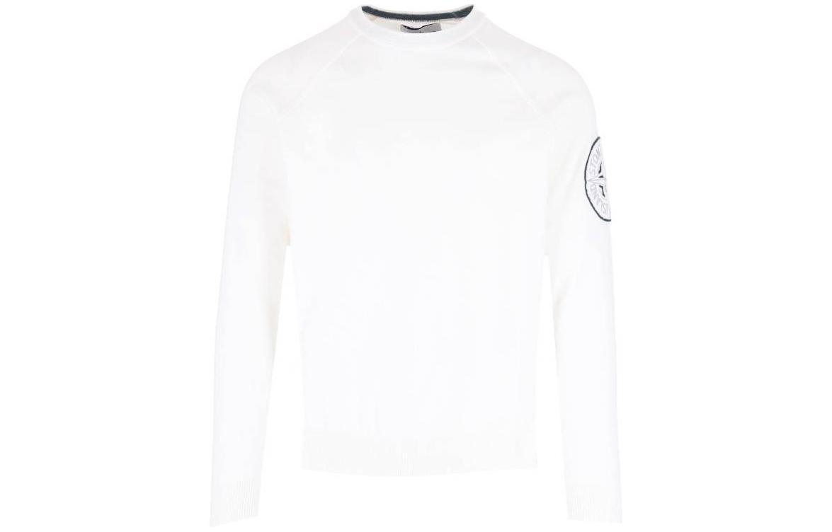 Stone Island SS23 Solid Color Logo Print White Long Sleeve Sweatshirt Men 7815523B7-V0001