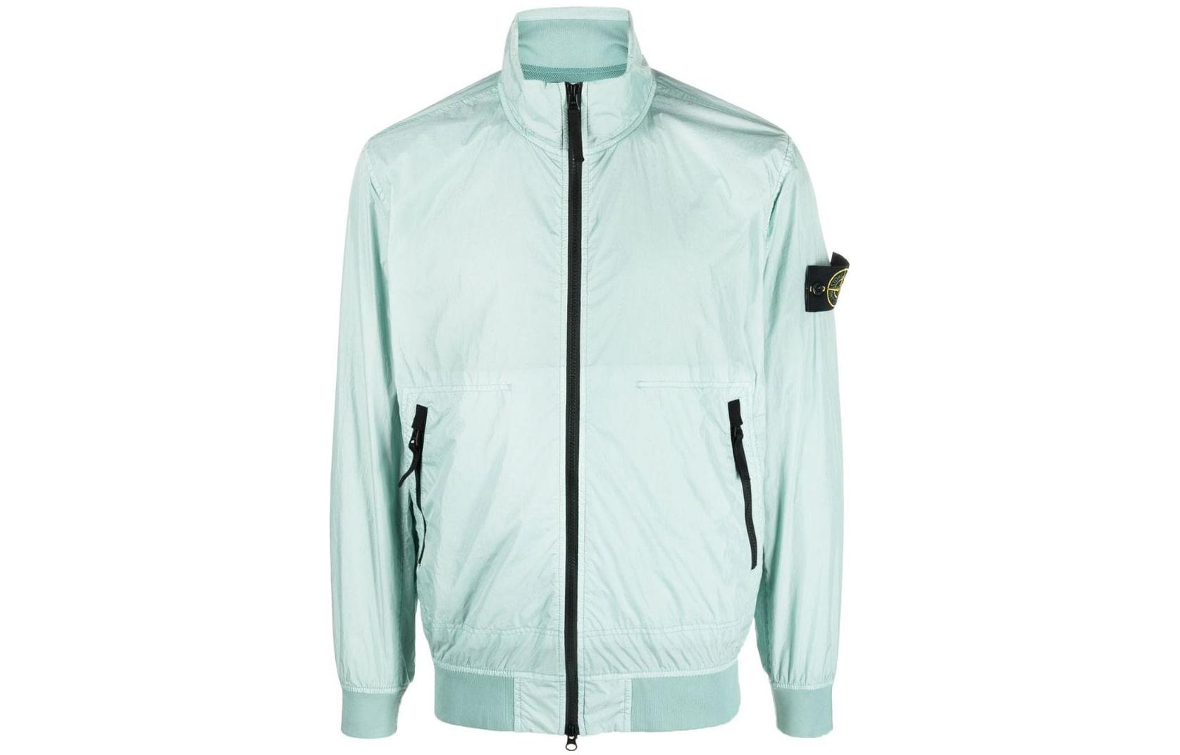 Stone Island SS23 Solid Color Zip-Up Badge Jacket Mens Blue 781542822-V0041