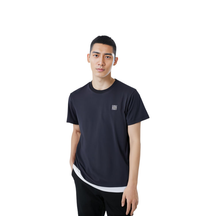 Shop Stone Island SS23 Logo Patch Crewneck T-Shirt Biru Navy. 101523757-A0020