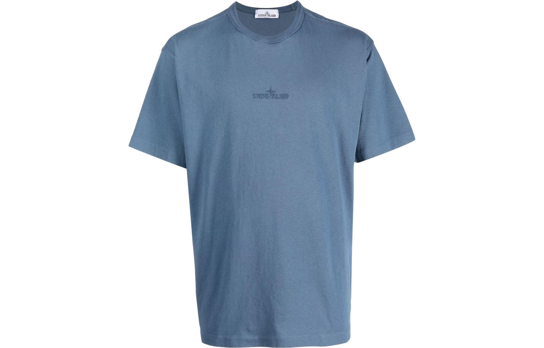 Order 스톤아일랜드 SS23 솔리드 로고 프린트 크루넥 반팔 티셔츠 남성 다크블루 781520444-V0055