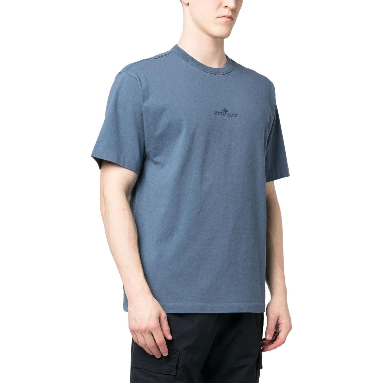 Purchase 스톤아일랜드 SS23 솔리드 로고 프린트 크루넥 반팔 티셔츠 남성 다크블루 781520444-V0055