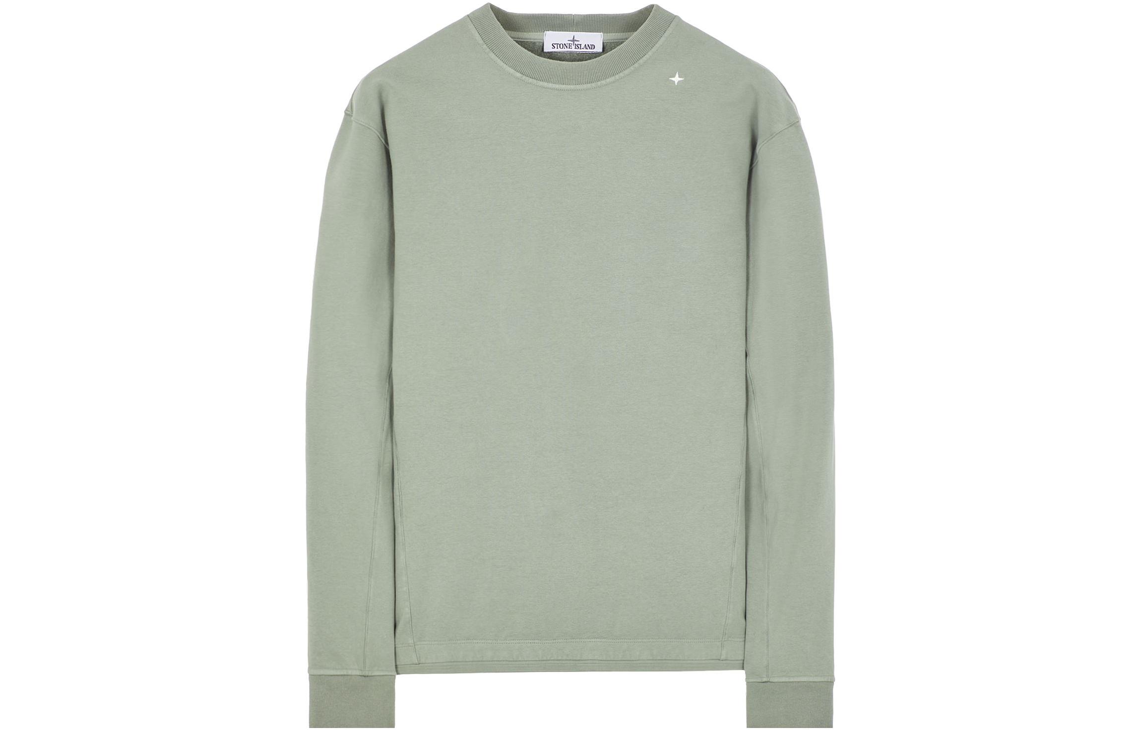 Stone Island SS23 Stellina Sage Green Star Embroidered Crewneck Sweatshirt Unisex 7915601G5-V0055