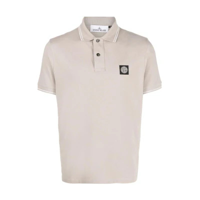 STONE ISLAND SS23 Striped Trim Short Sleeve Polo Shirt Beige Mens 10152SC18-V0092