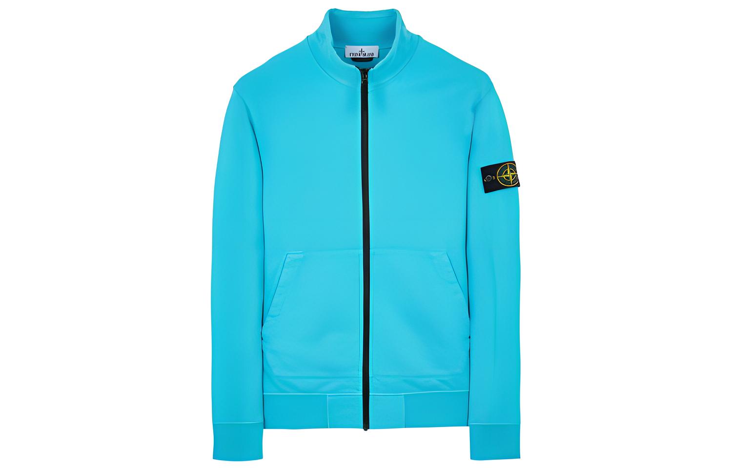 Stone Island SS23 Turquoise Zip-Up Logo Patch Cardigan Sweatshirt 101564351-V0042