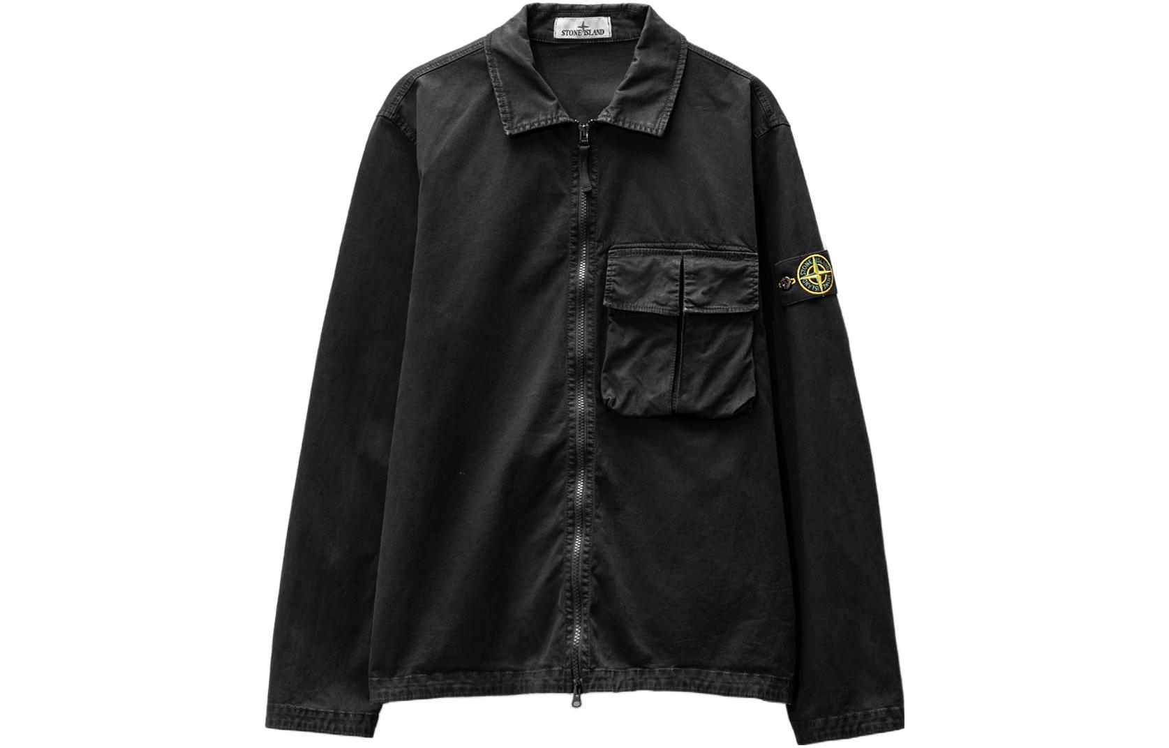STONE ISLAND SS23 Washed Cotton Pocket Shirt Jacket Black Menswear. 781510304-V0129