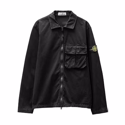 STONE ISLAND SS23 Washed Cotton Pocket Shirt Jacket Black Menswear. 781510304-V0129