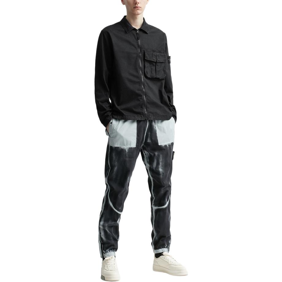 Shop 스톤 아일랜드 SS23 워시드 코튼 포켓 셔츠 재킷 블랙 남성웨어. 781510304-V0129